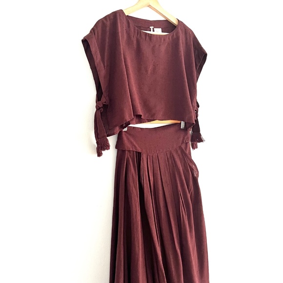 COPY - Free People Sundown Burgundy Crop Top And Pleated Wrap Skirt Set - Size … - Picture 3 of 9